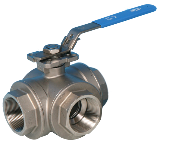 Stainless Steel 3-Way Reduced Bore Actuated Ball Valve BSP Screwed End Connections