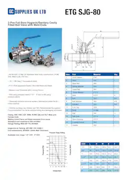 Datasheet For 3-Pce Full Bore Hygienic/Sanitary Cavity Filled Ball Valve with Weld Ends