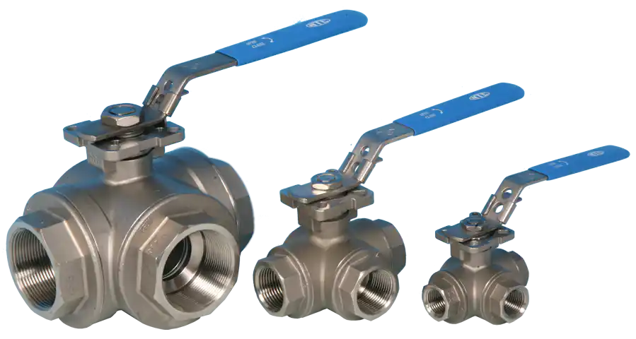  S/S 3-Way BSP Screwed Reduced Bore Direct Mount Ball Valve