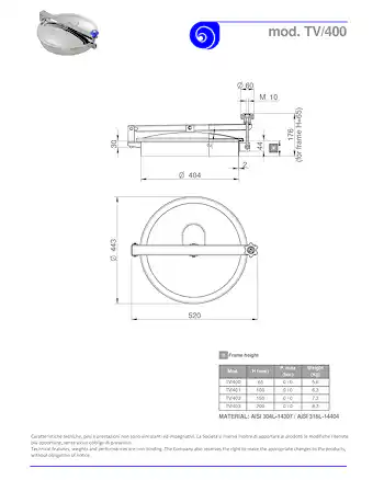 PDF for Stainless Steel 400mm Diameter Round Low/Non-Pressure Manway Door TV/400/B