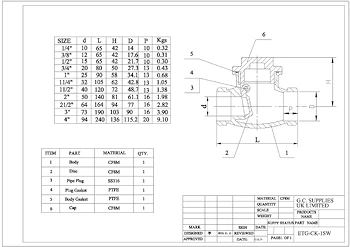 PDF for Stainless Steel Socket Weld Swing Pattern Check Valve ETG CK-1SW