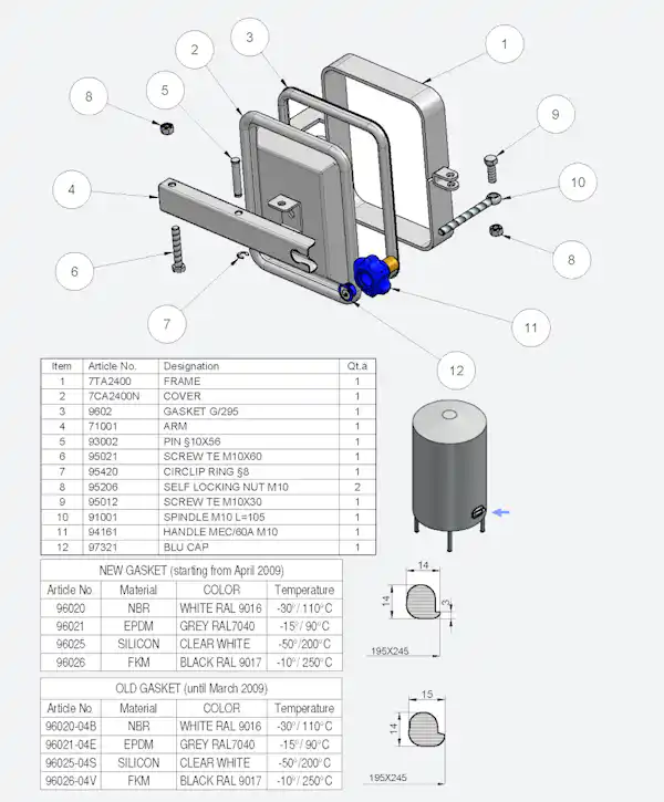 Stainless Steel 185 × 235mm Rectangular Pressure Manway 285/B 316L