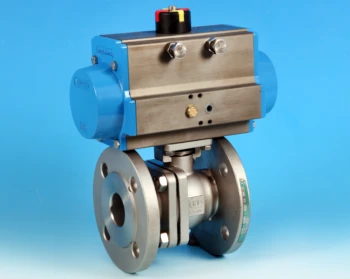 Pneumatic Aluminium Rack and Pinion Actuator Fitted on a Flanged Full Bore Actuated Ball Valve, PN16/40 End Connections.
