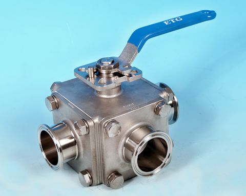 stainless steel 3-Way Sanitary Clamp End Direct Mount Ball Valve