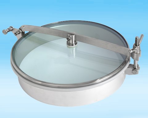 T1/G500 Stainless Steel 500mm Low/Non-Pressure Round Manway with glass lid 304L